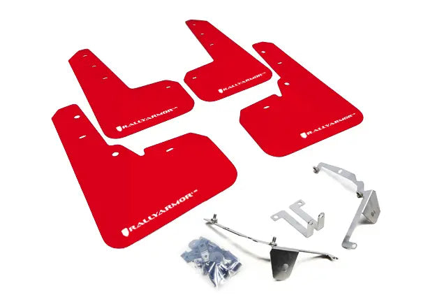 Rally Armor UR Mudflaps Red Urethane White Logo 2013-2017 Crosstrek XV - eliteracefab.com