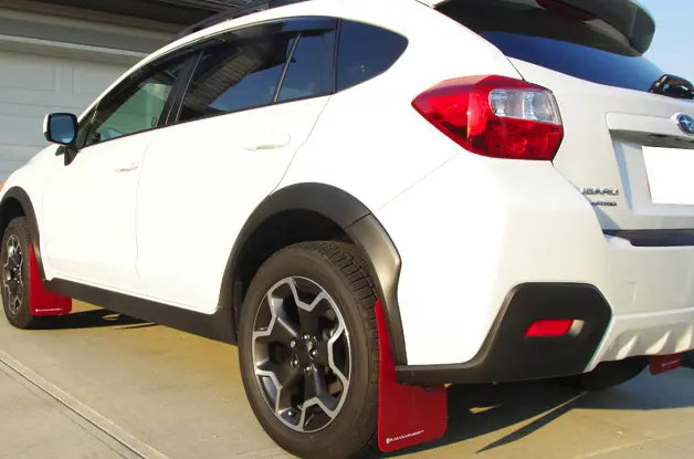 Rally Armor UR Mudflaps Red Urethane White Logo 2013-2017 Crosstrek XV - eliteracefab.com