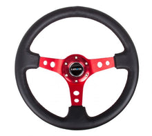 Load image into Gallery viewer, NRG Reinforced Sport Steering Wheel 350mm 3 Inch Deep Red Spoke Round holes Black Leather - eliteracefab.com